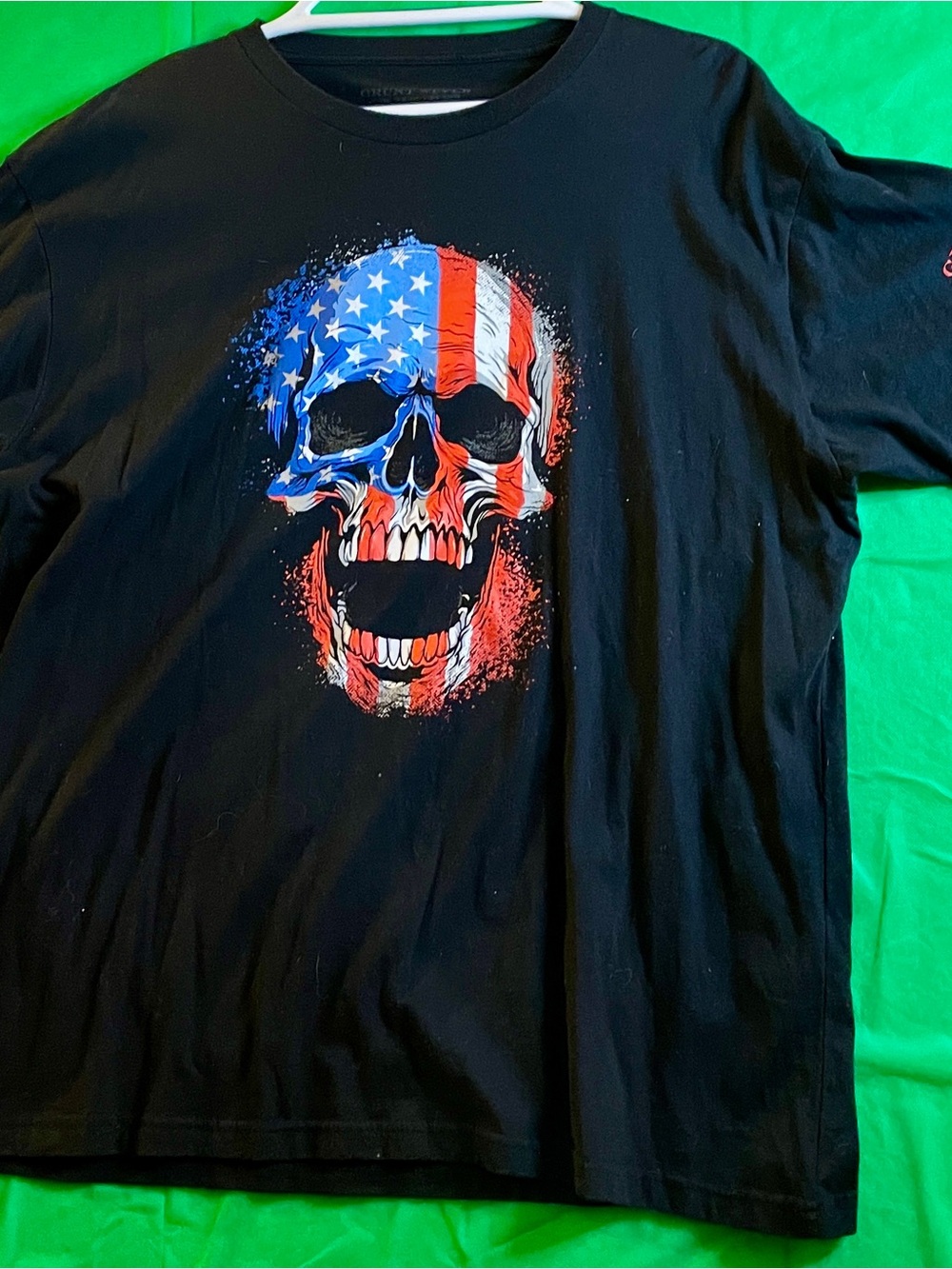 Grunt Style Black Short Sleeve Tee with Red, White and Blue Skull Graphic 2XL